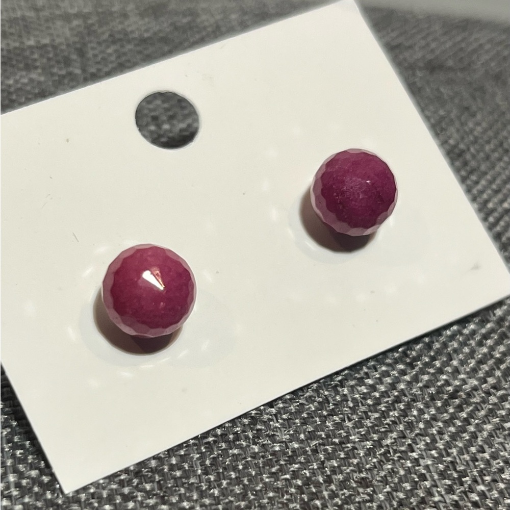 Sterling Silver Ruby Stud Earrings New - image 2